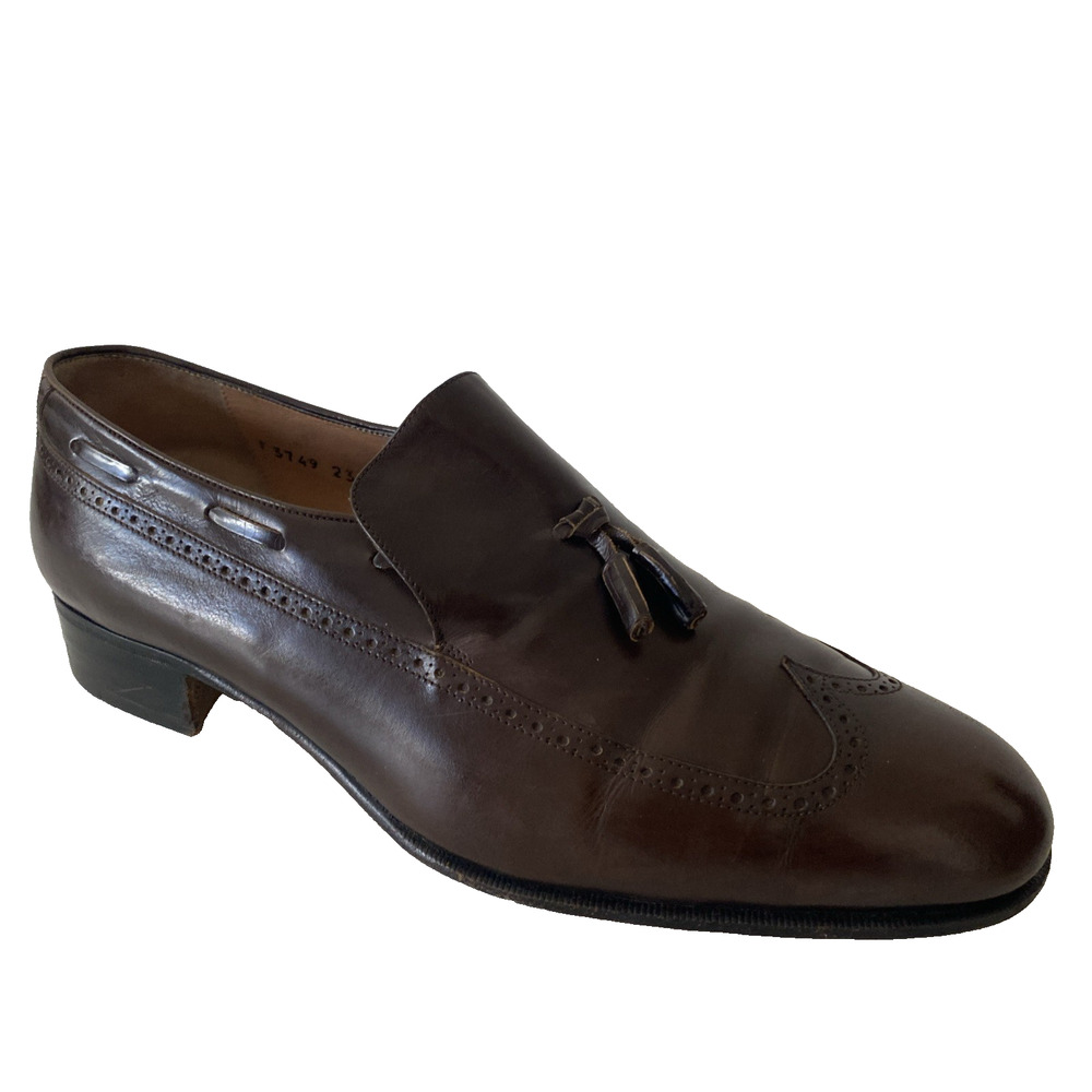 SALVATORE FERRAGAMO Leather Tassel Loafer Dress Shoe Brown Men's 11 3E Wingtip